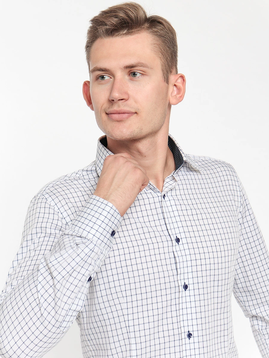 Белая рубашка в синюю клетку Slim fit Белая рубашка в синюю клетку Slim fit